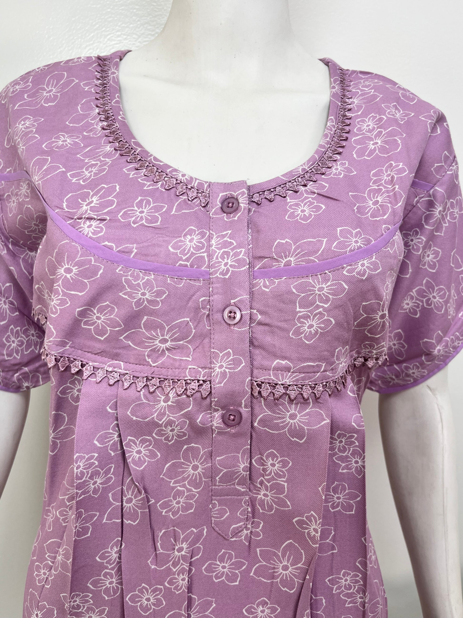 Floral rayon nighty for women, lightweight and silky