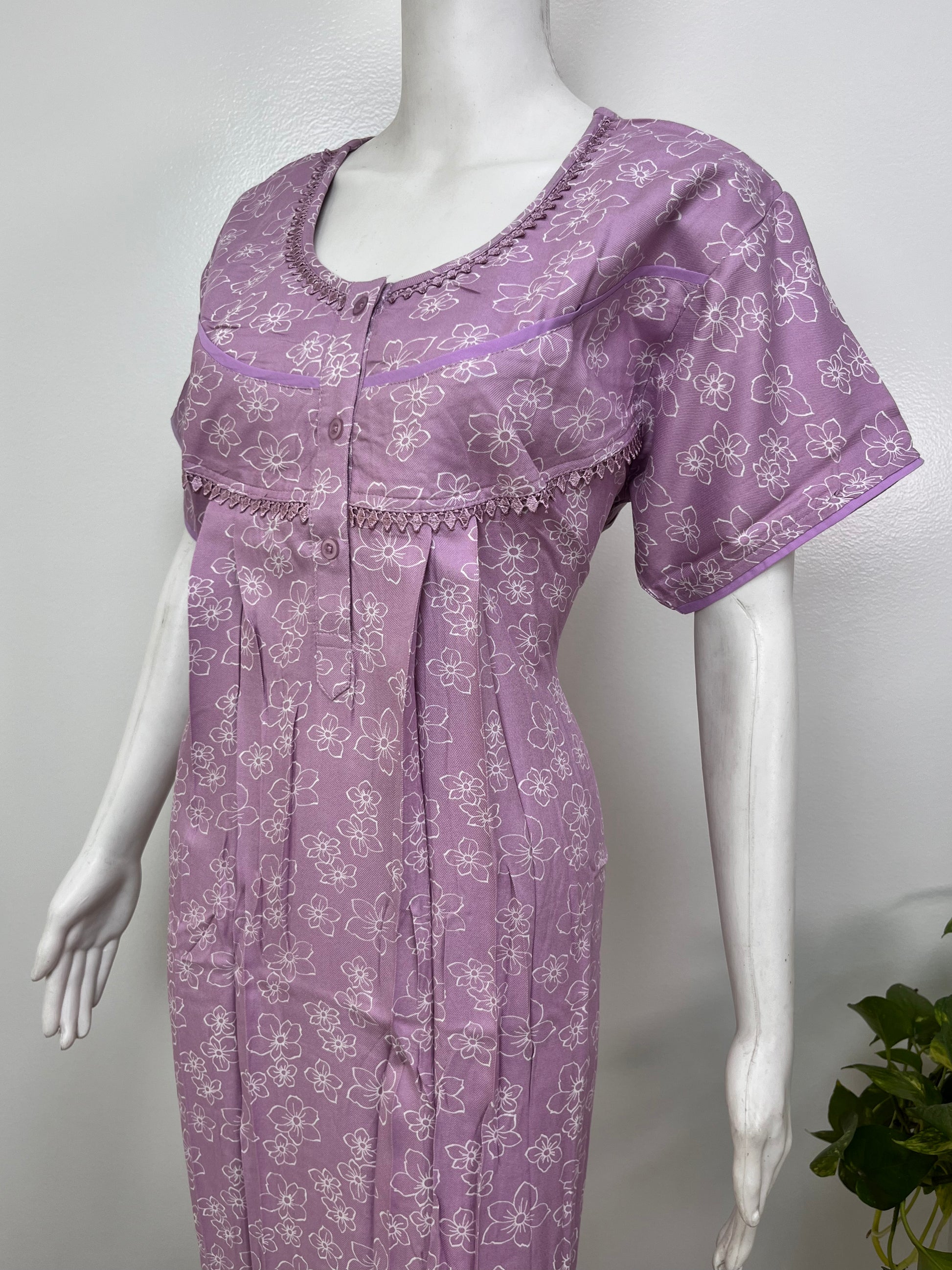 Floral rayon nighty for women, lightweight and silky