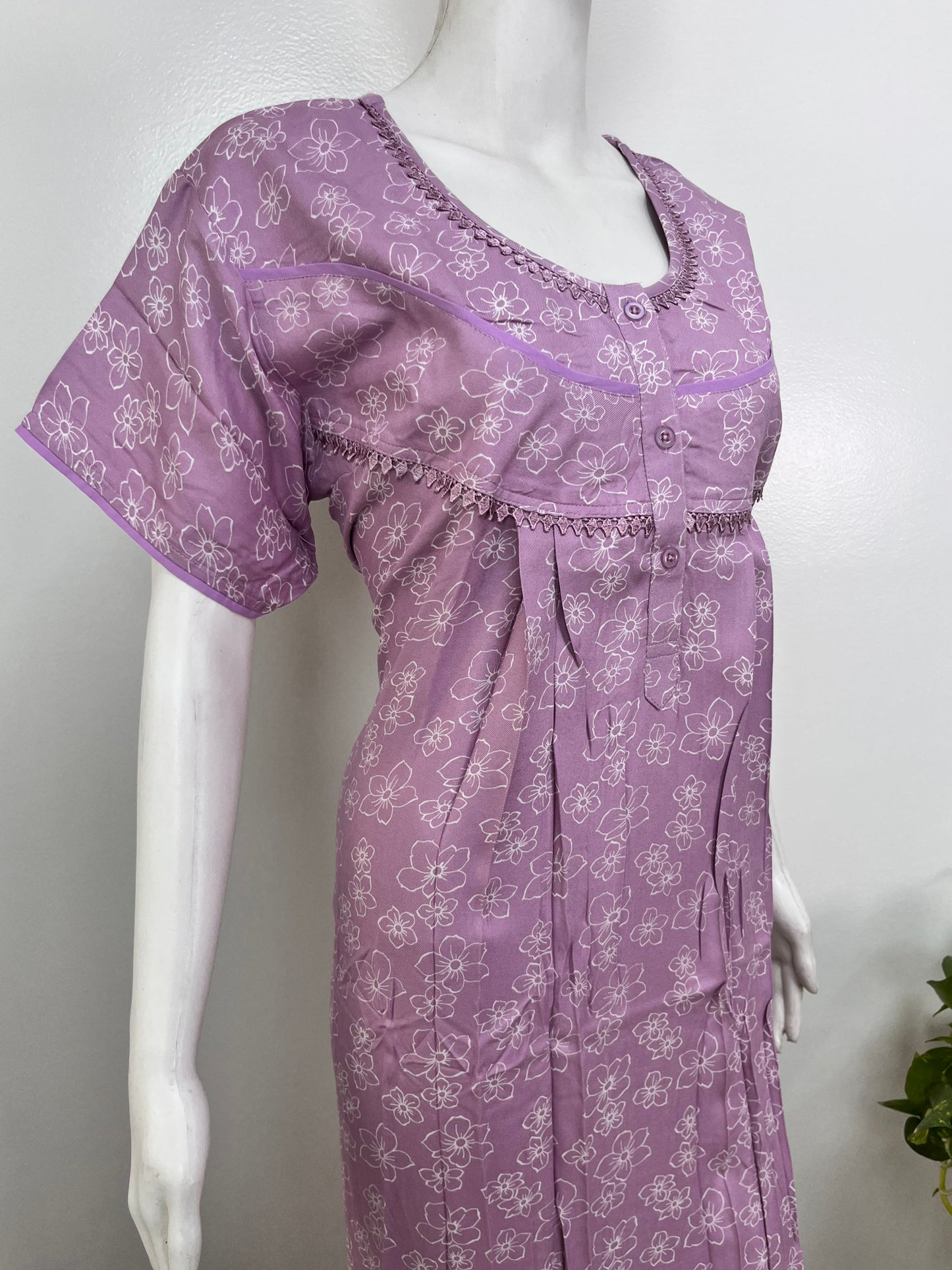 Floral rayon nighty for women, lightweight and silky