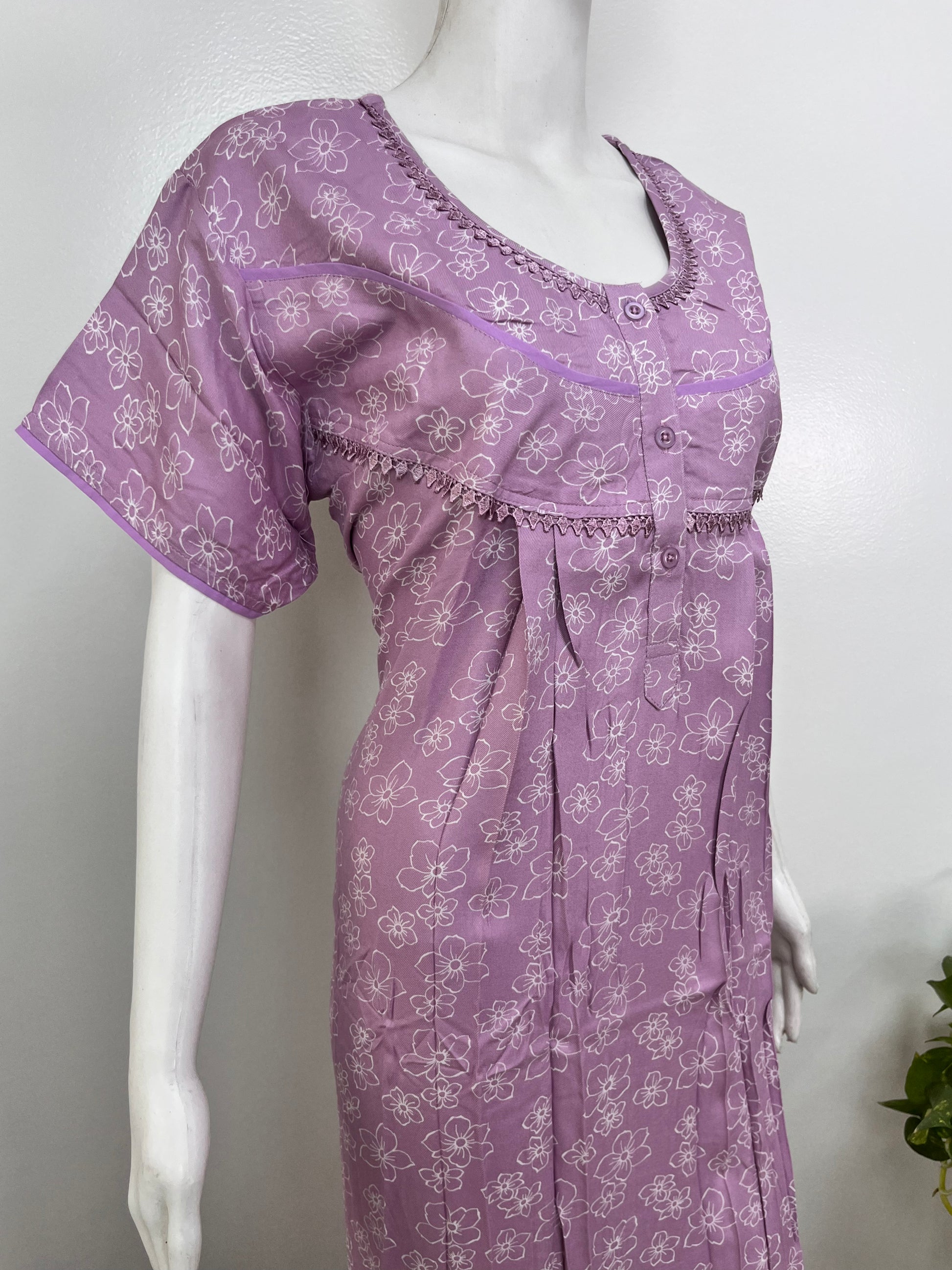 Floral rayon nighty for women, lightweight and silky