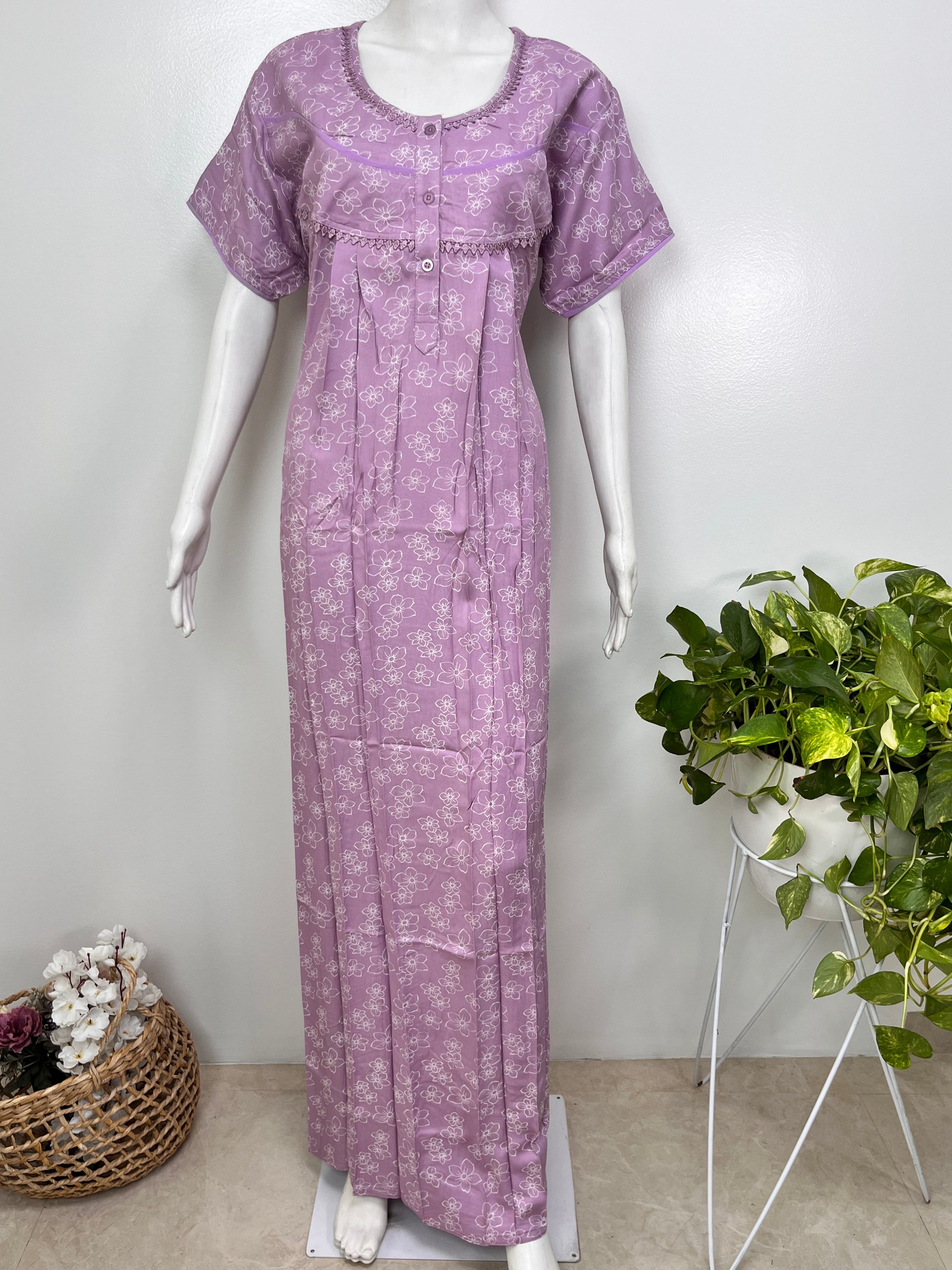 Floral rayon nighty for women, lightweight and silky
