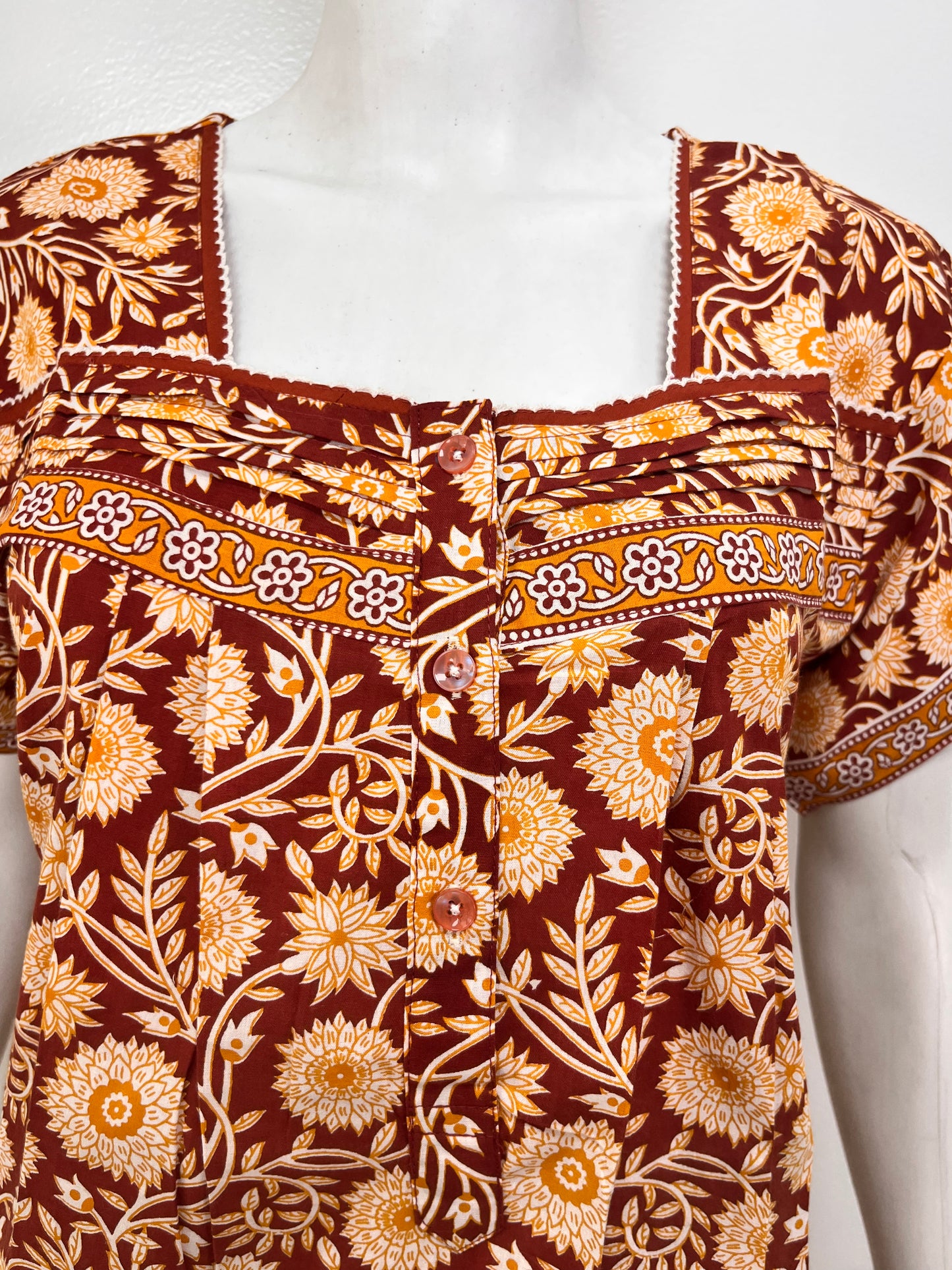 Designer pure cotton pleated nighty for women with pocket