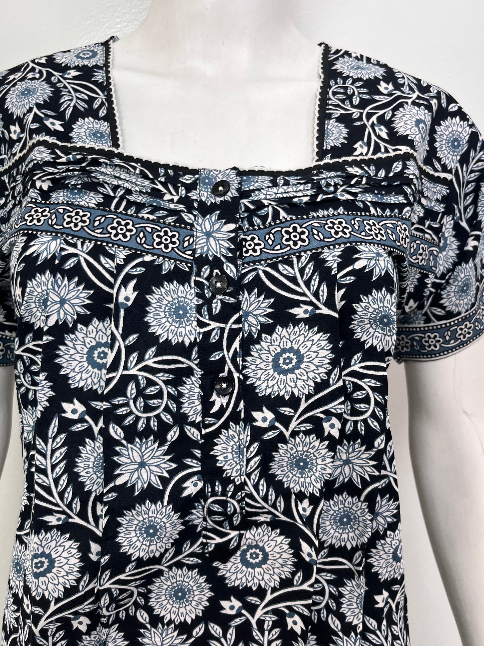 Designer pure cotton pleated nighty for women with pocket