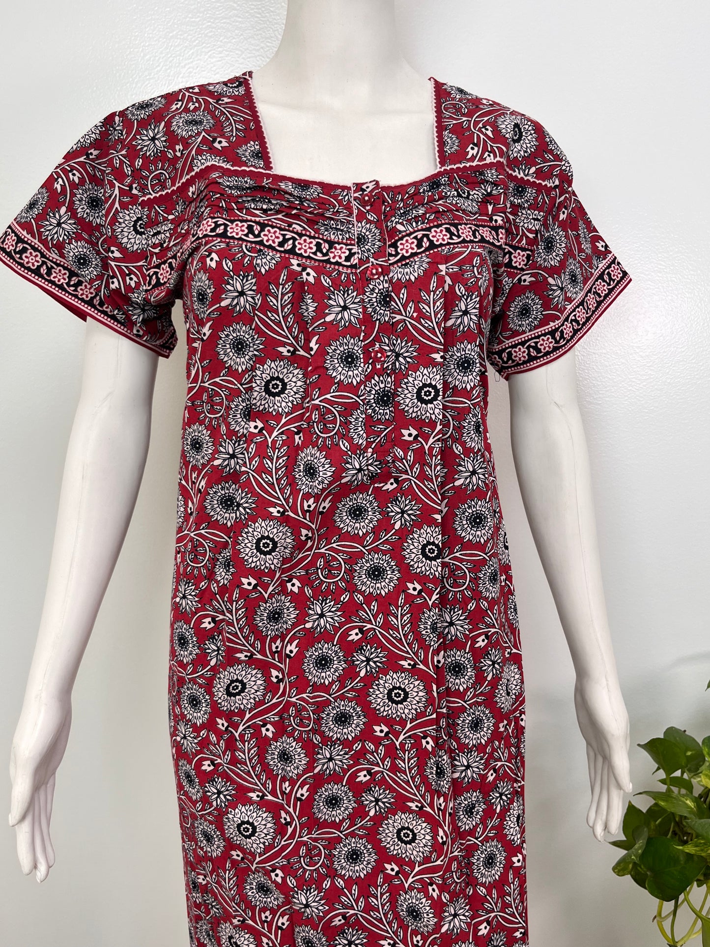 Designer pure cotton pleated nighty for women with pocket