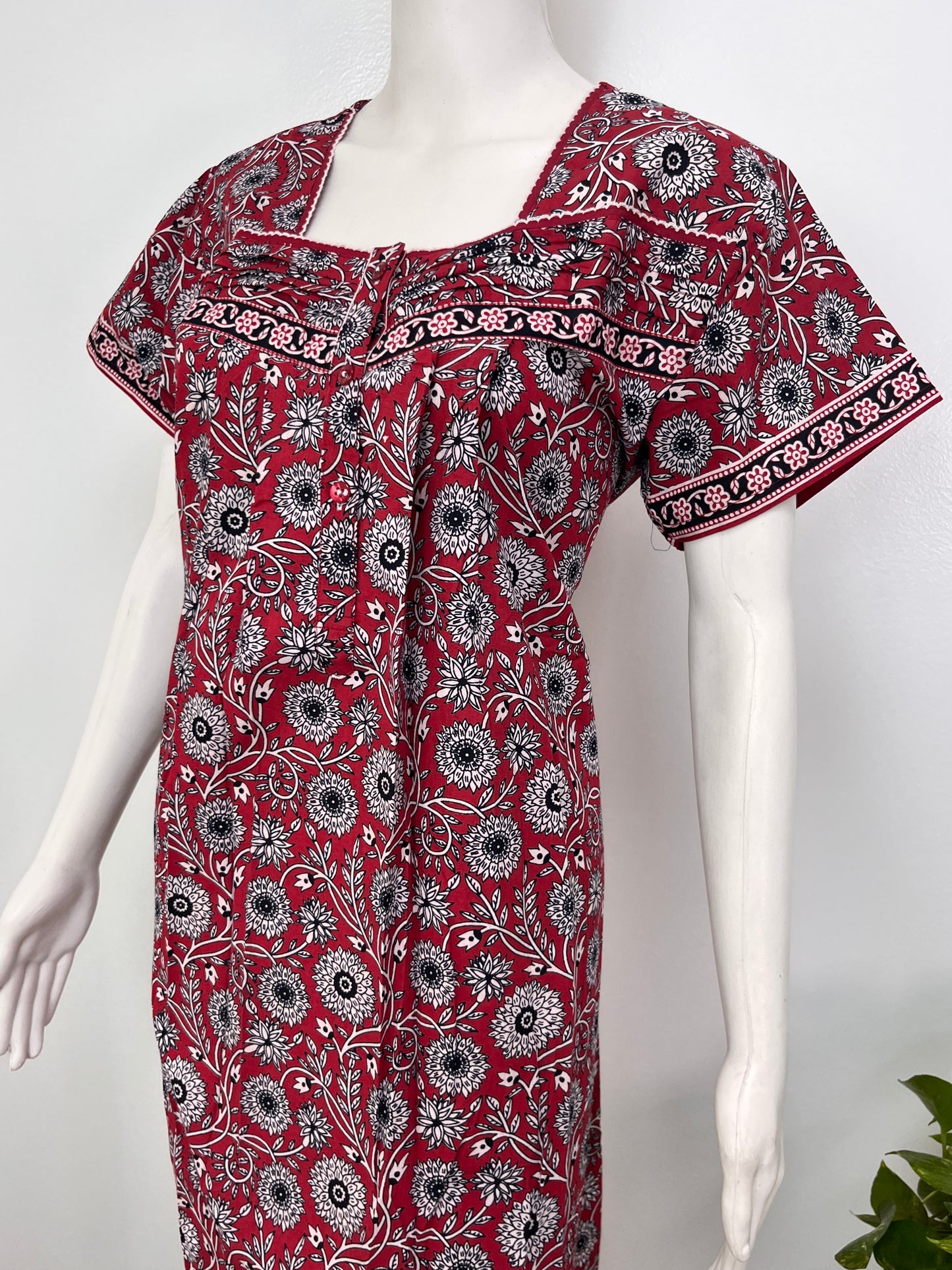 Designer pure cotton pleated nighty for women with pocket
