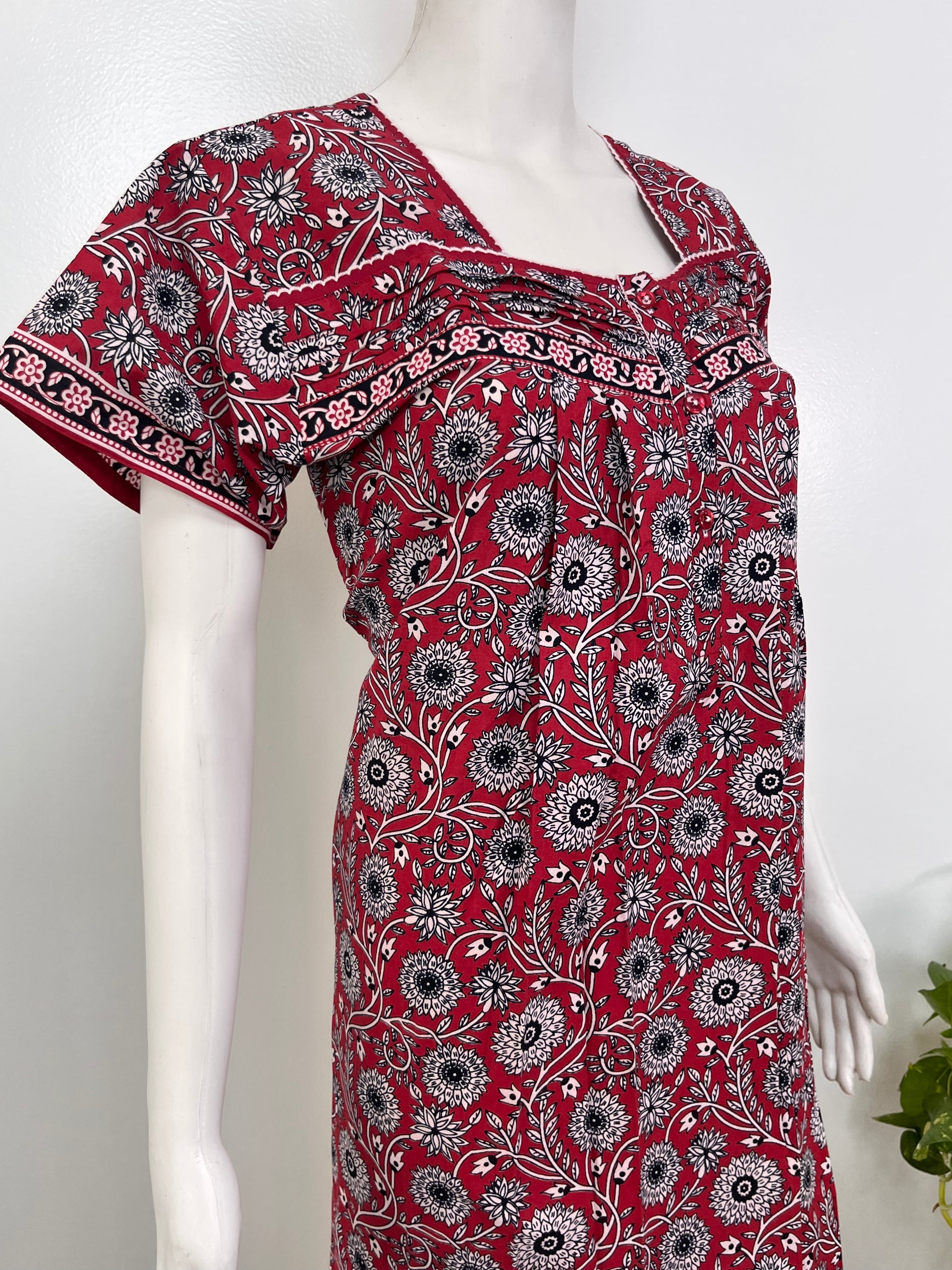 Designer pure cotton pleated nighty for women with pocket