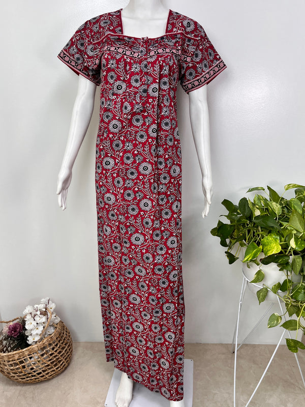Designer pure cotton pleated nighty for women with pocket