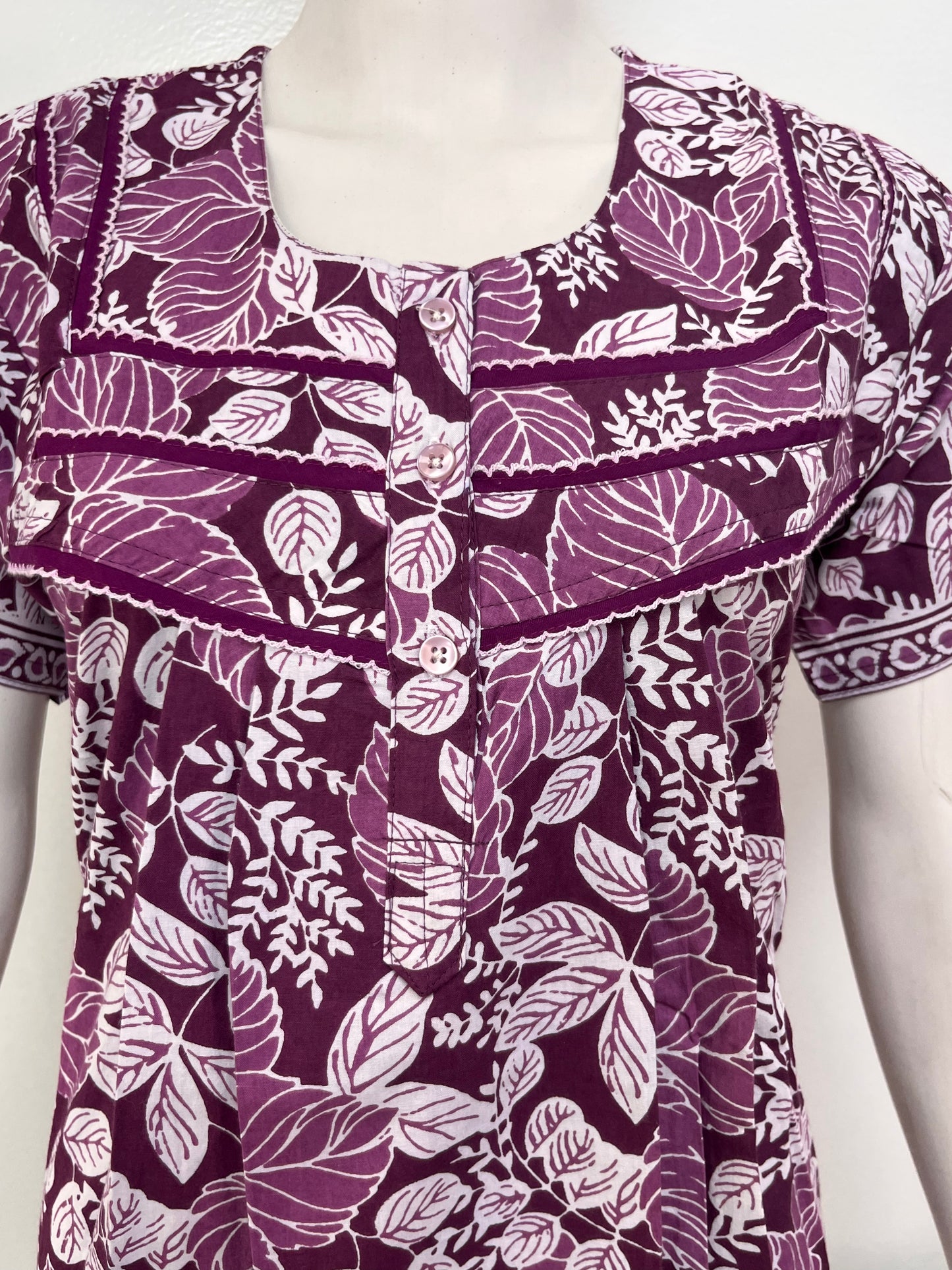 Floral printed pure cotton pleated nighty for women