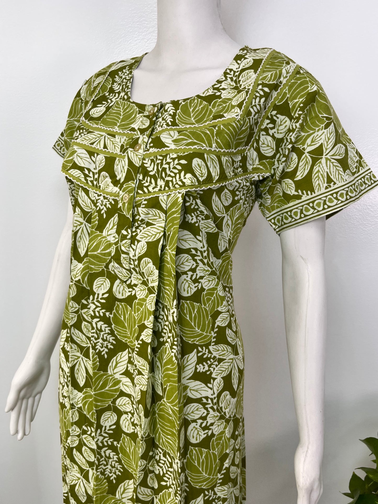 Floral printed pure cotton pleated nighty for women