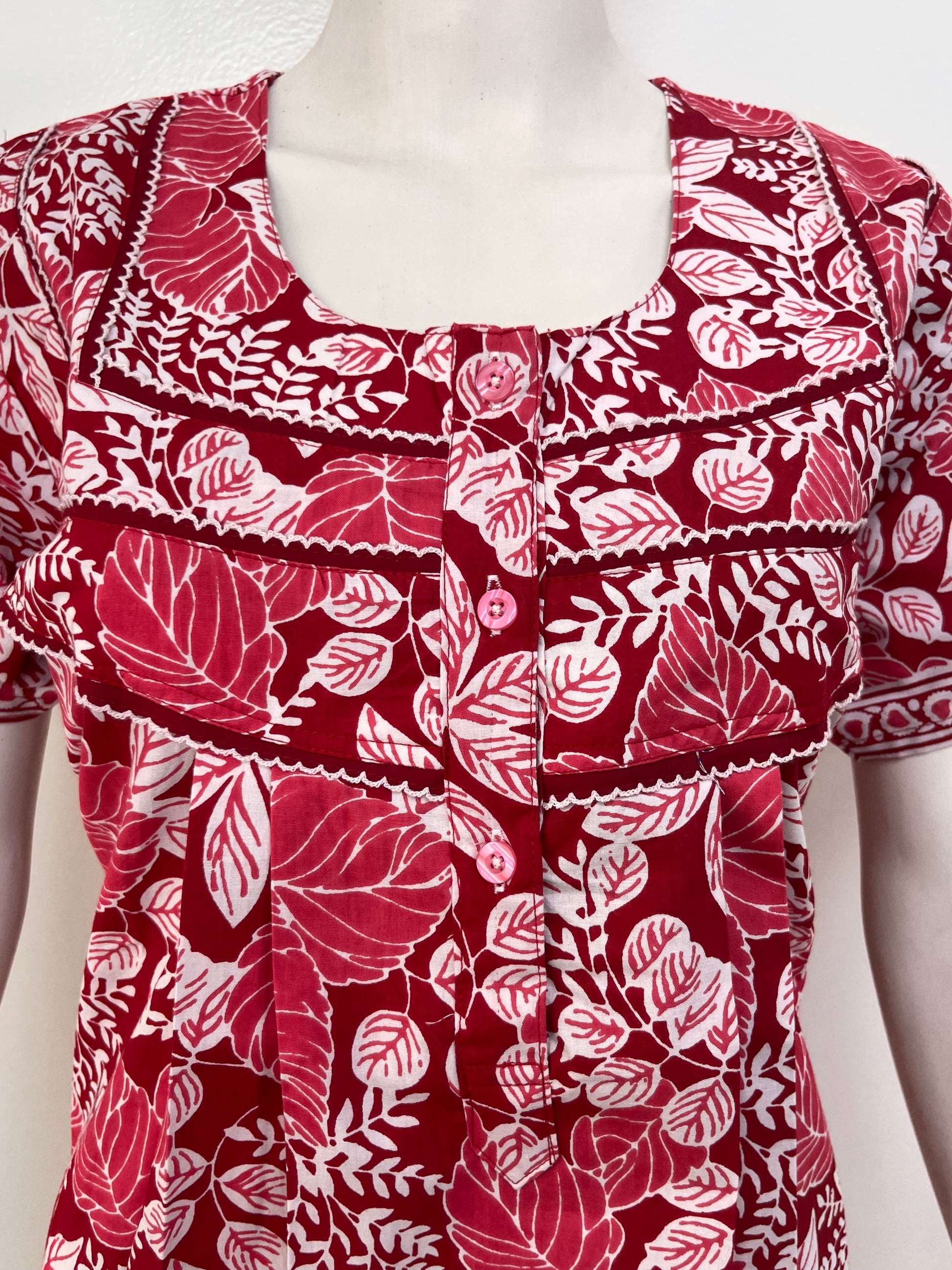 Floral printed pure cotton pleated nighty for women
