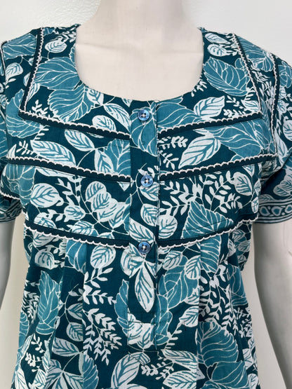 Floral printed pure cotton pleated nighty for women