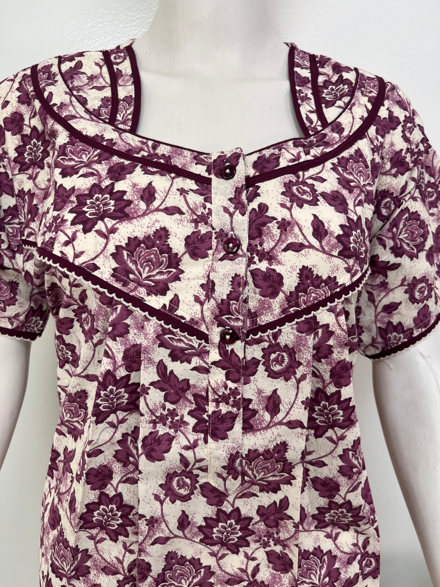 Printed pure cotton pleated nighty for women in four colours