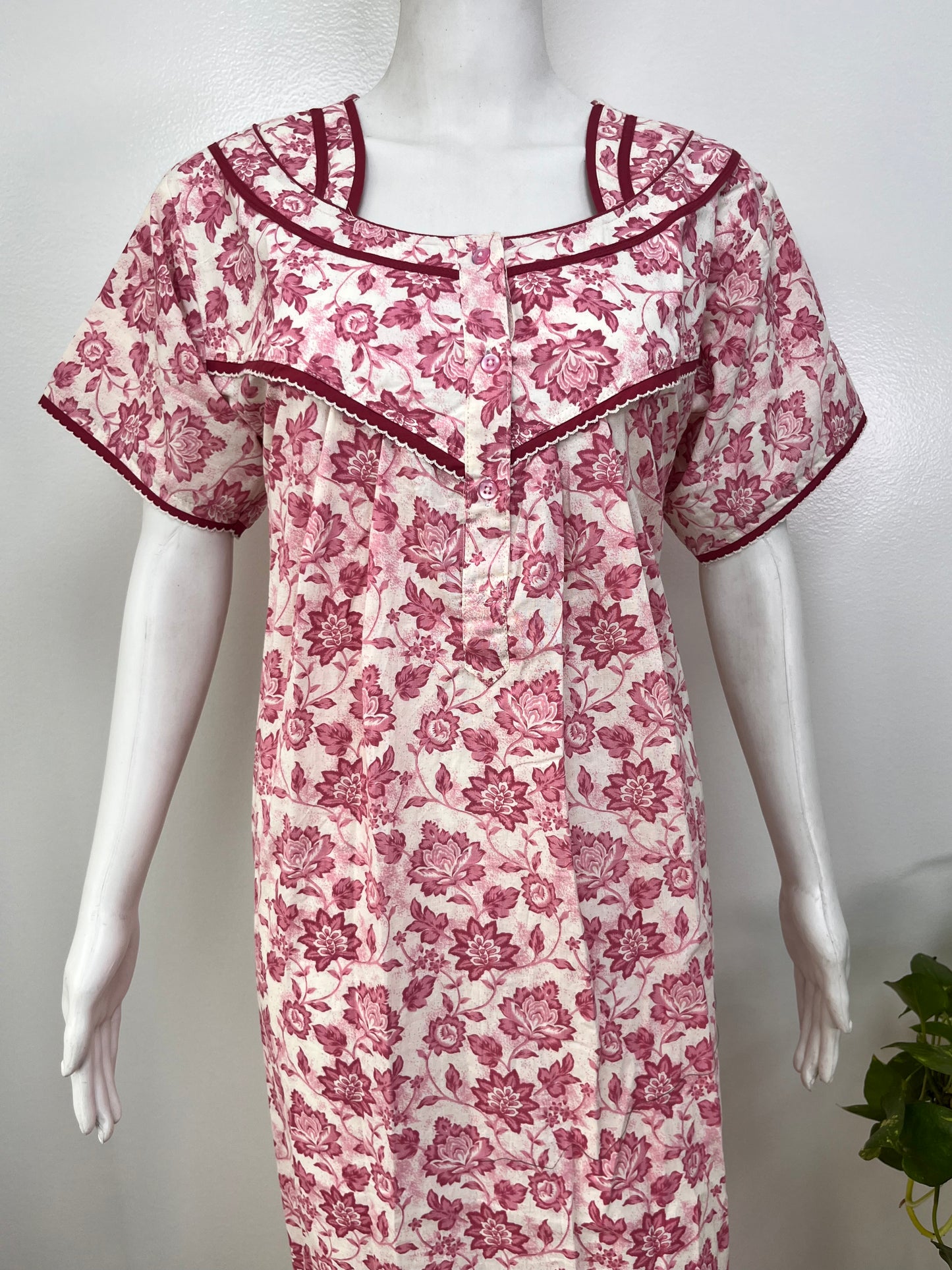 Printed pure cotton pleated nighty for women in four colours