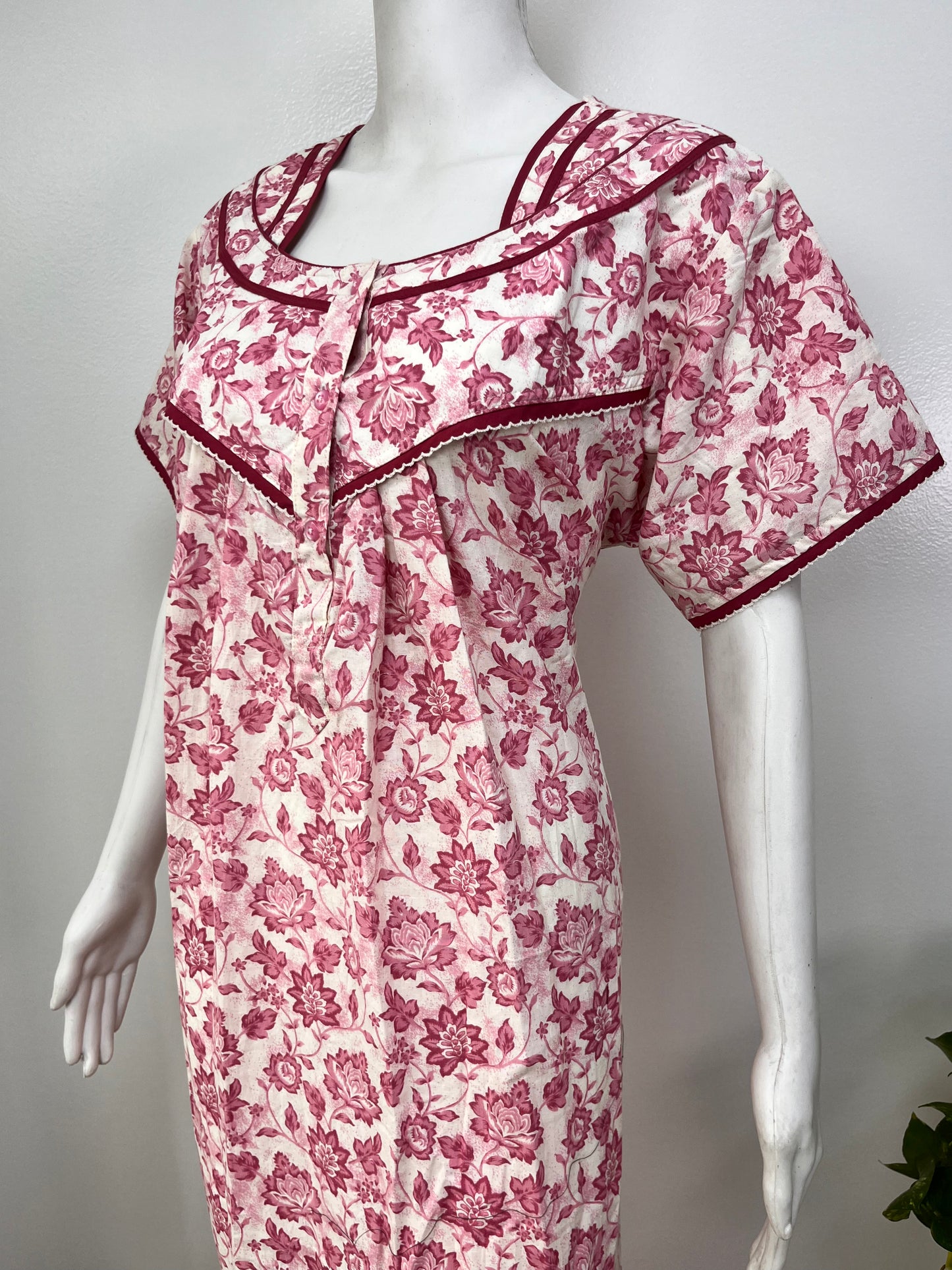 Printed pure cotton pleated nighty for women in four colours