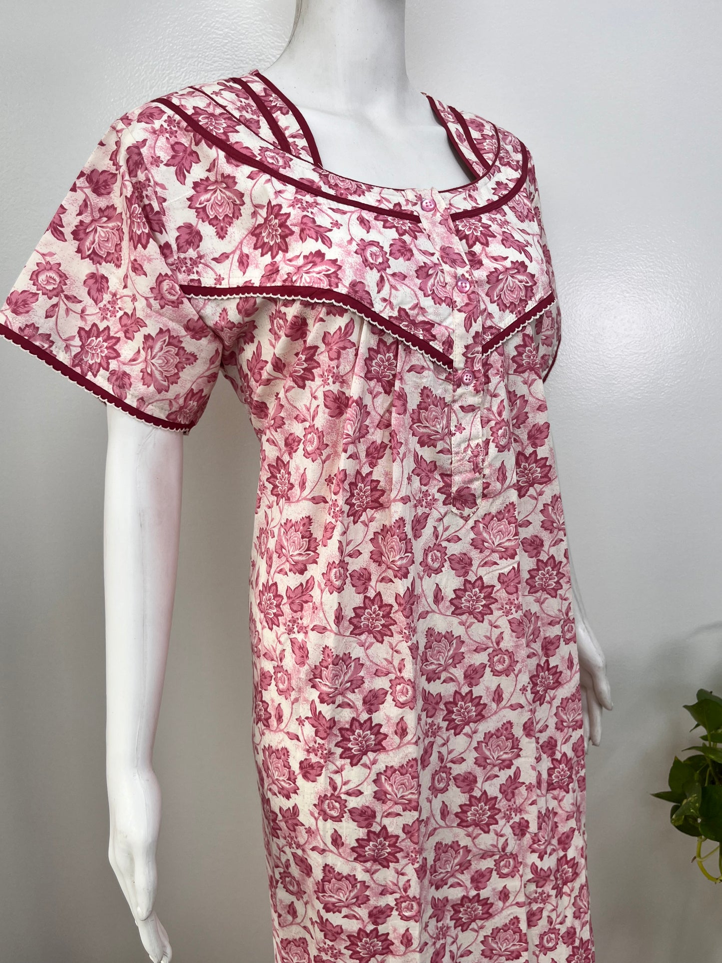 Printed pure cotton pleated nighty for women in four colours