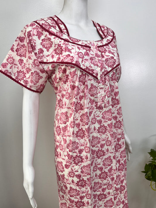 Printed pure cotton pleated nighty for women in four colours