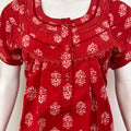 Floral pure cotton pleated nighty for women with pocket