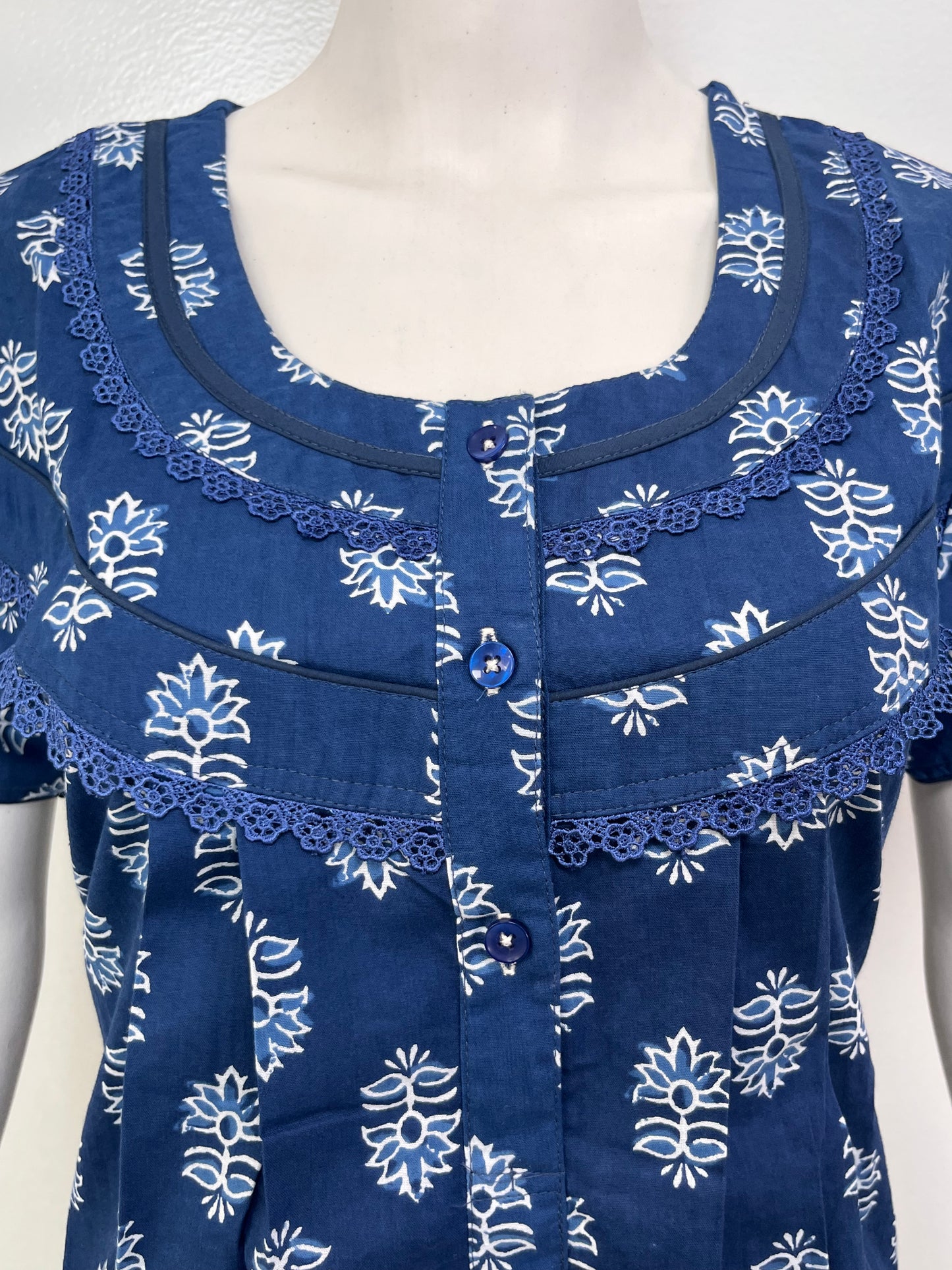 Floral pure cotton pleated nighty for women with pocket