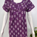 Floral pure cotton pleated nighty for women with pocket