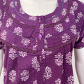 Floral pure cotton pleated nighty for women with pocket