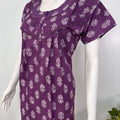 Floral pure cotton pleated nighty for women with pocket