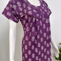Floral pure cotton pleated nighty for women with pocket