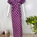 Floral pure cotton pleated nighty for women with pocket