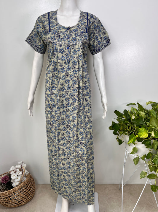 Pure cotton pleated nightgown for women with pocket