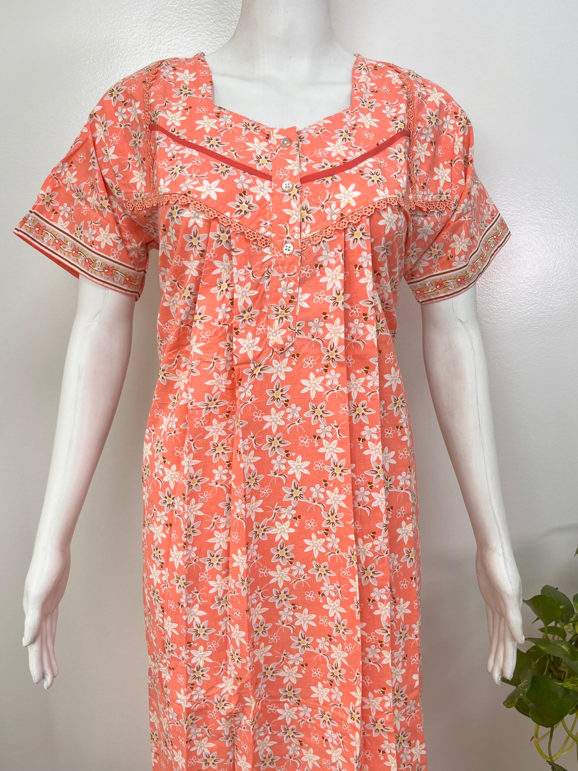 100% pure cotton pleated nighty for women in pastel shades