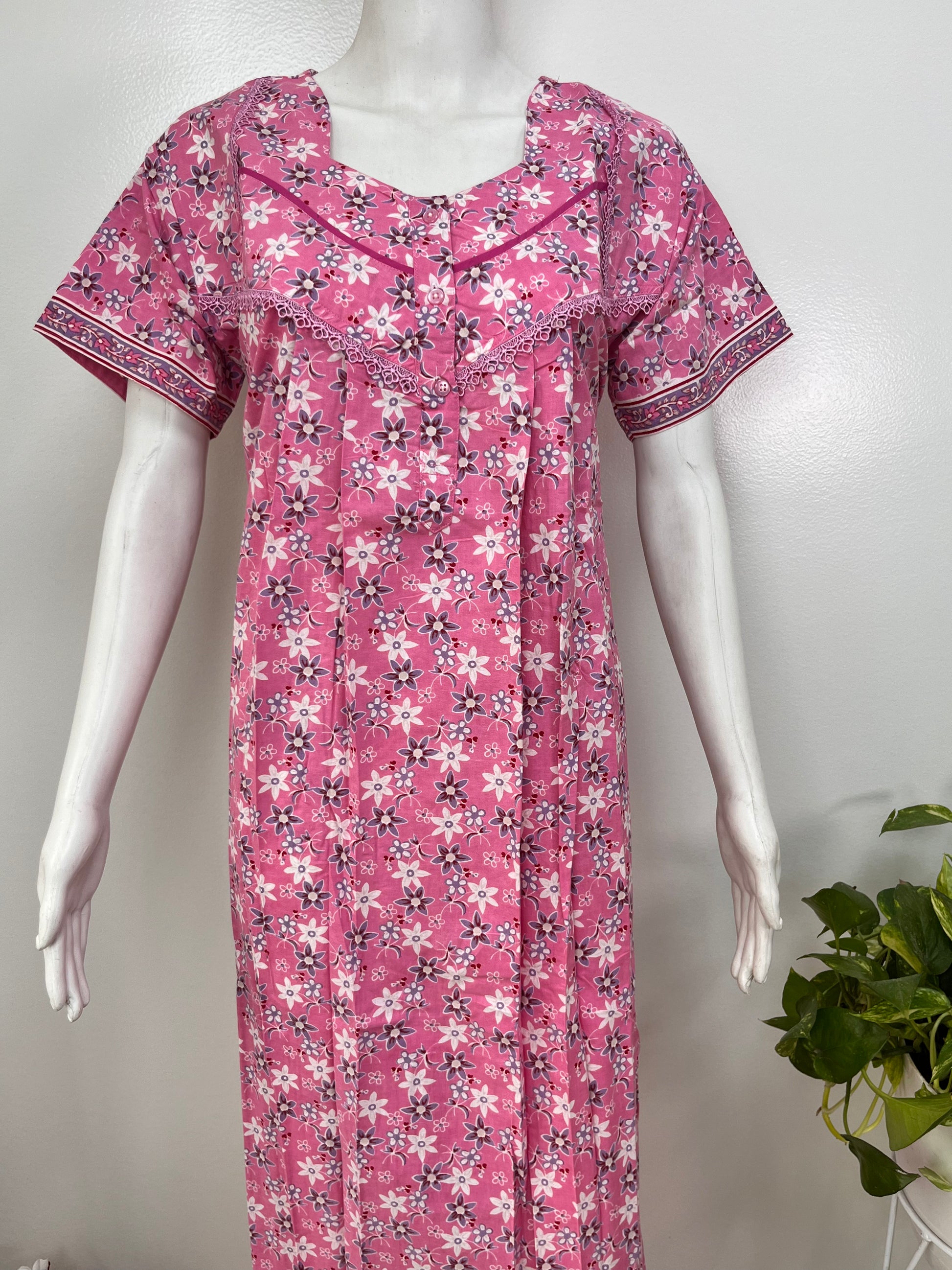 100% pure cotton pleated nighty for women in pastel shades