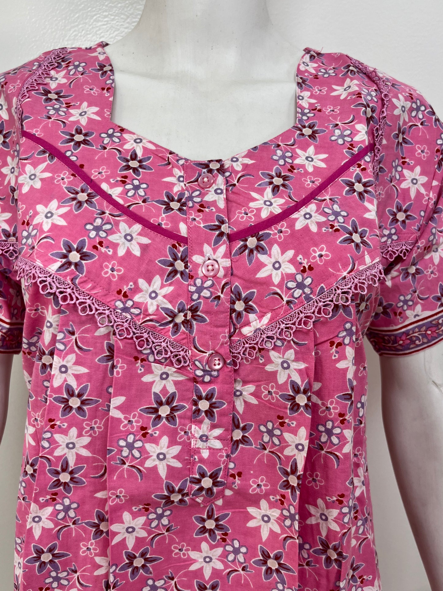 100% pure cotton pleated nighty for women in pastel shades