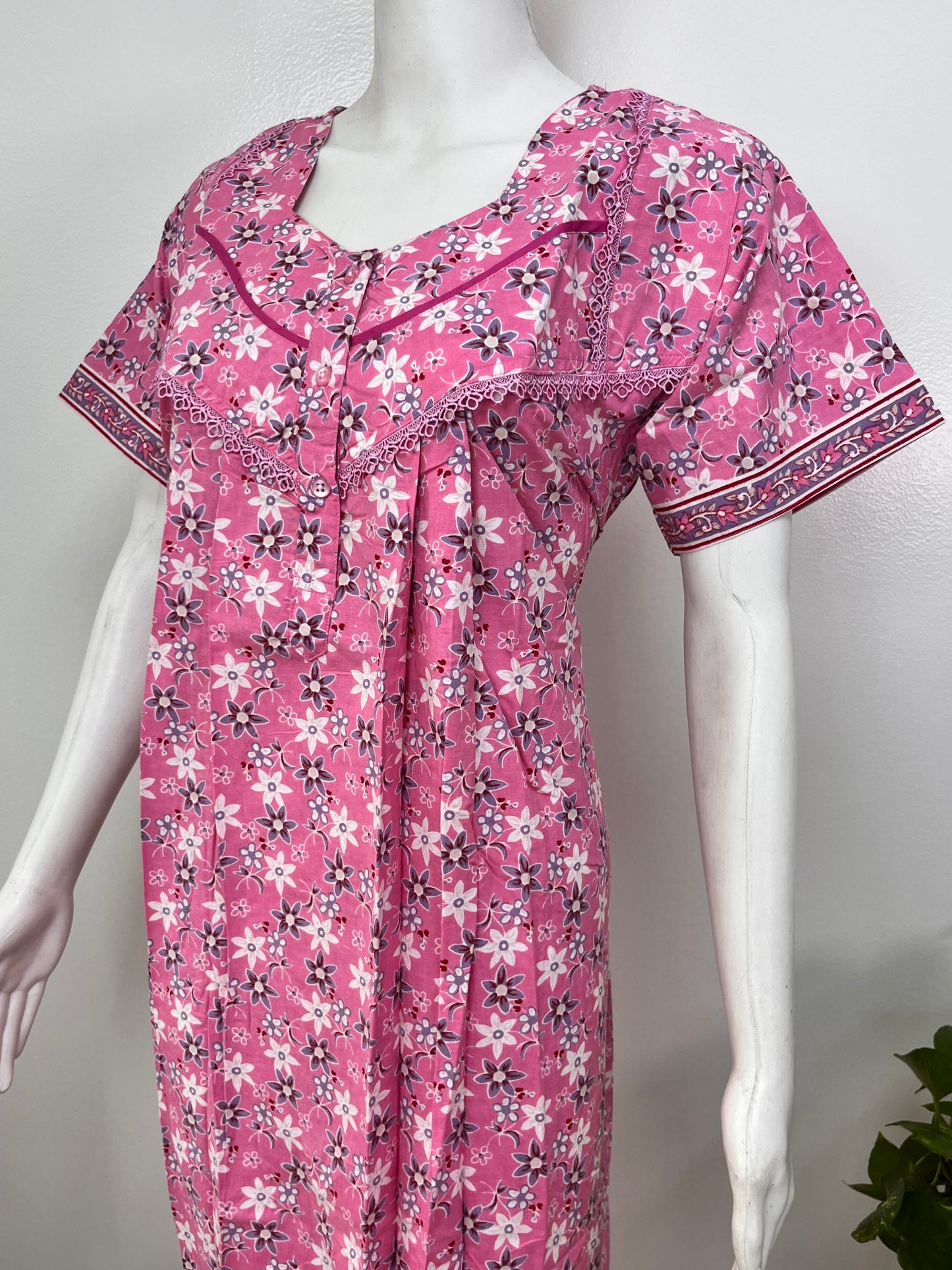 100% pure cotton pleated nighty for women in pastel shades