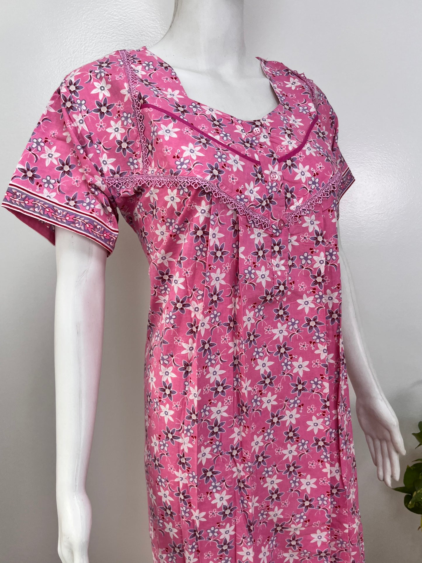 100% pure cotton pleated nighty for women in pastel shades