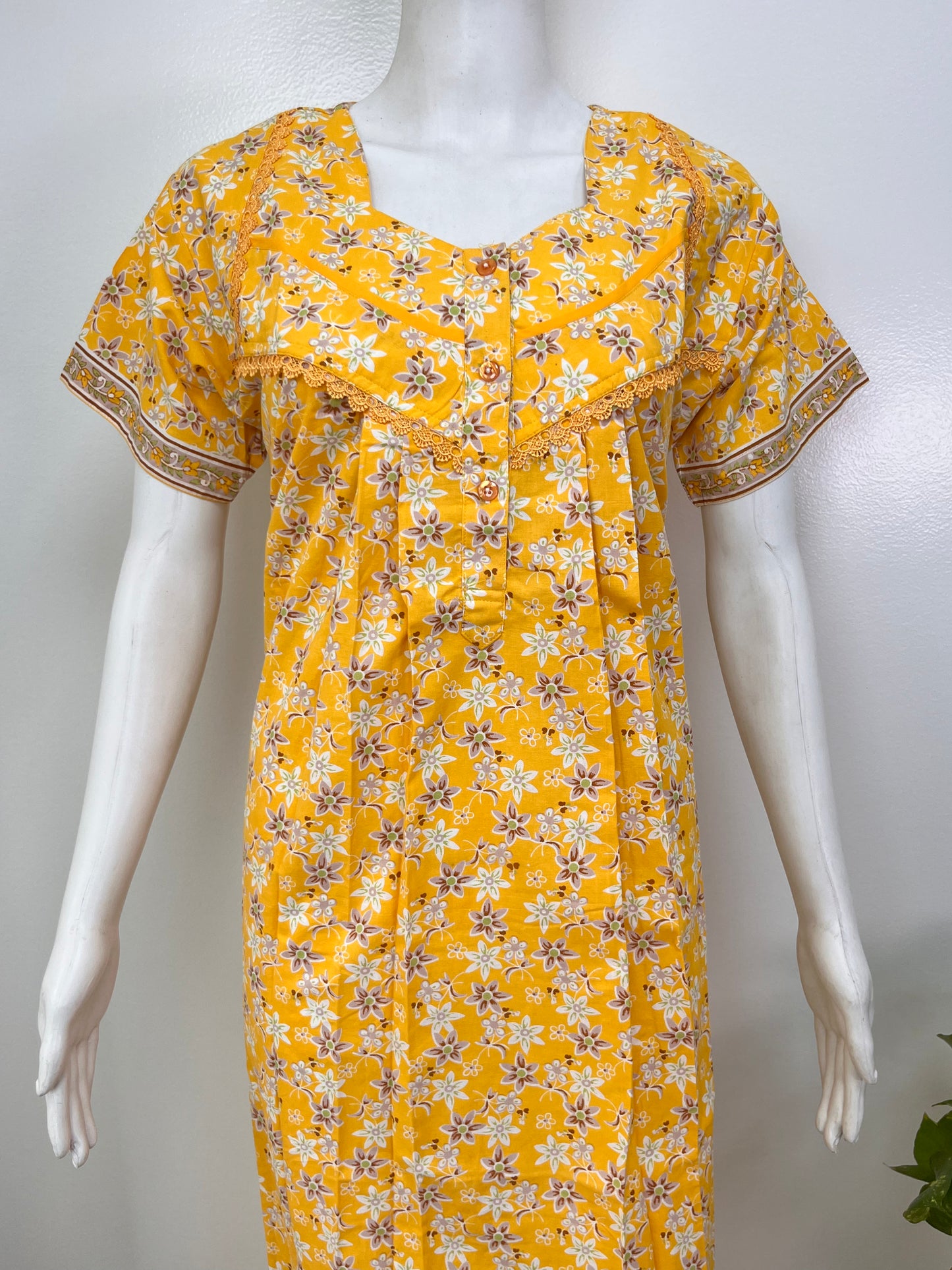 100% pure cotton pleated nighty for women in pastel shades