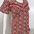 Printed pure cotton pleated nightgown for women with pocket