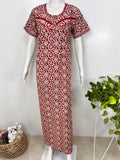 Printed pure cotton pleated nightgown for women with pocket