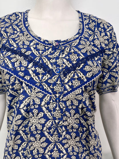Printed pure cotton pleated nightgown for women with pocket