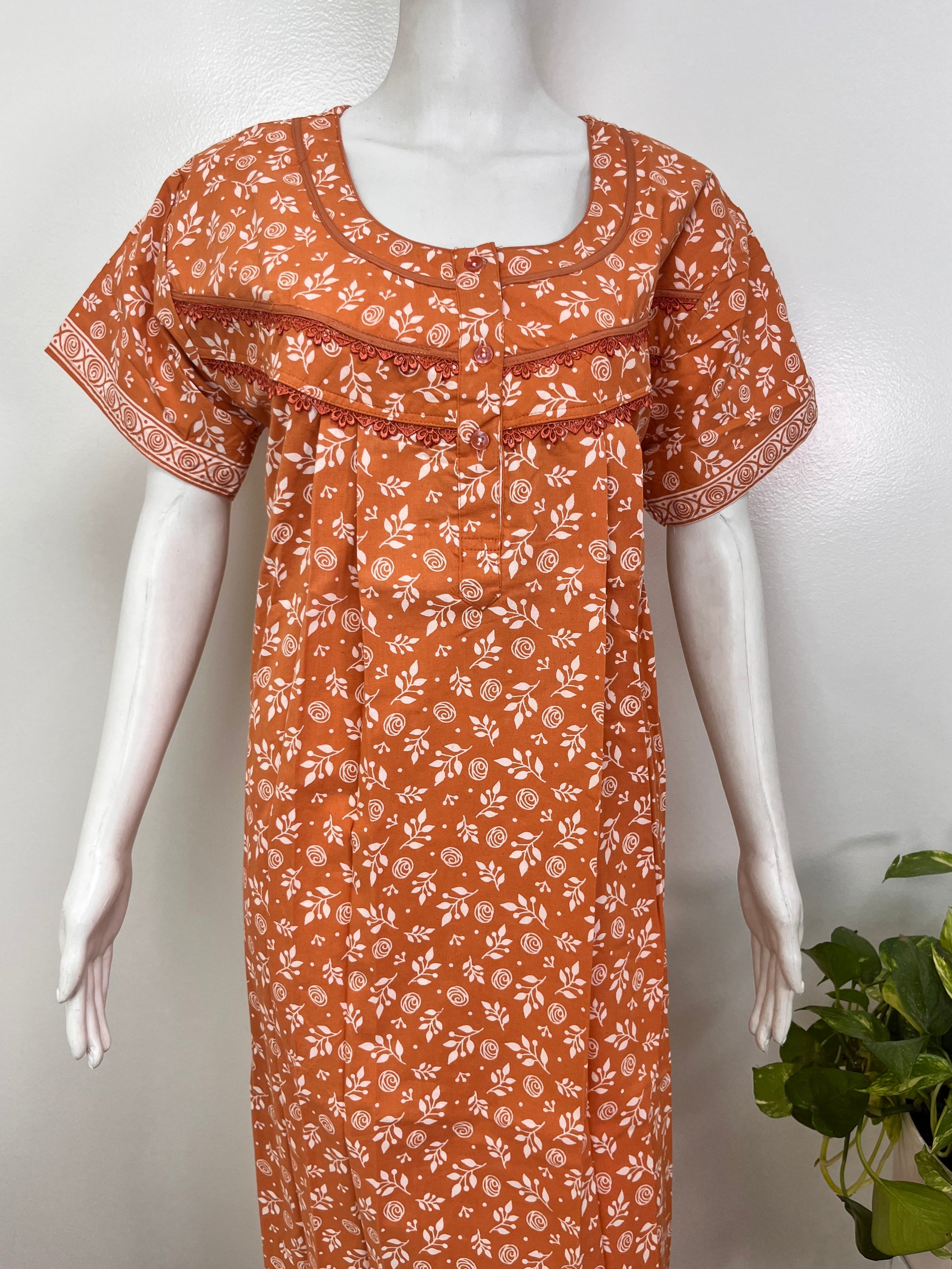 Floral 100% pure cotton pleated nighty for women