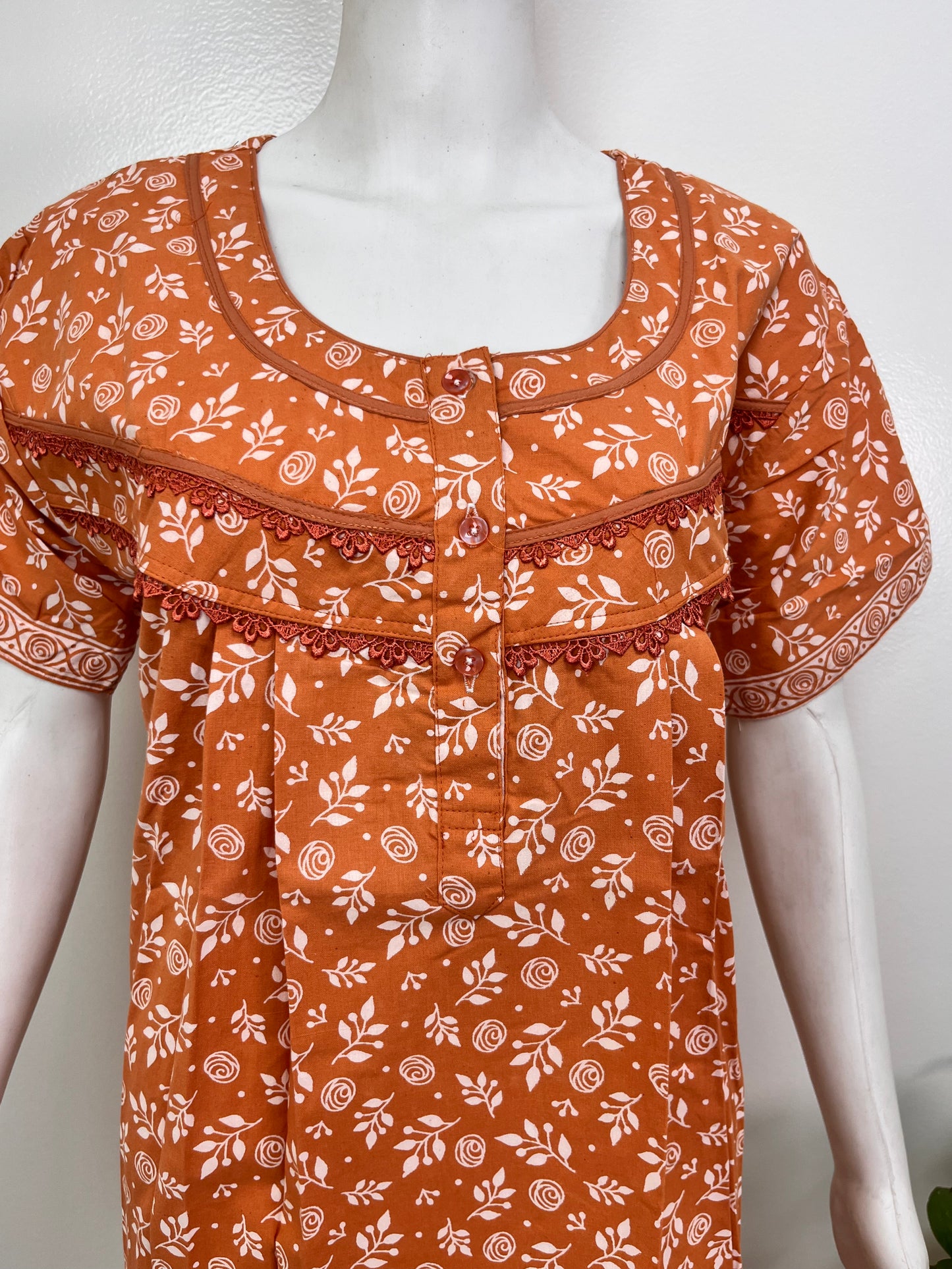 Floral 100% pure cotton pleated nighty for women