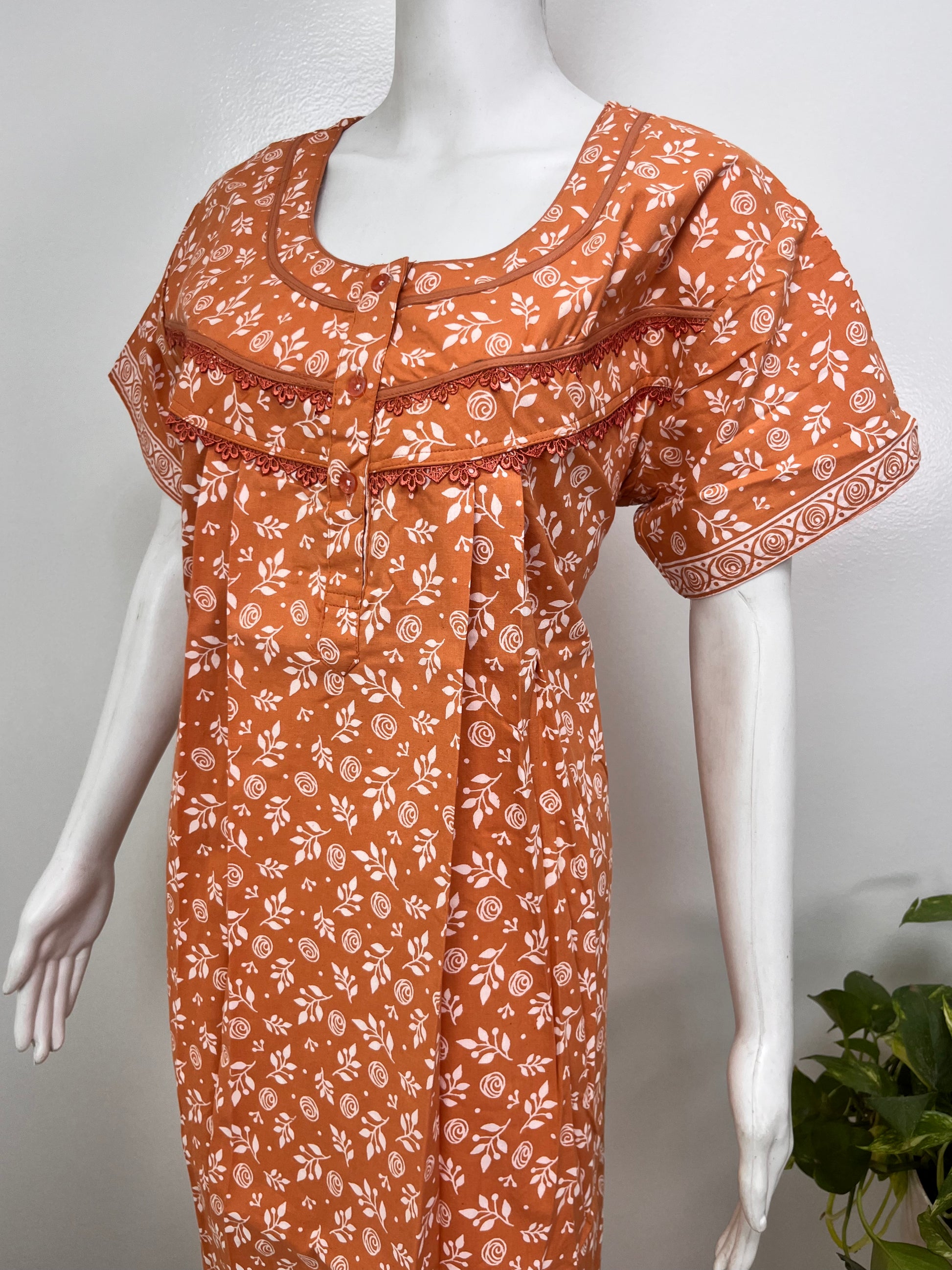 Floral 100% pure cotton pleated nighty for women