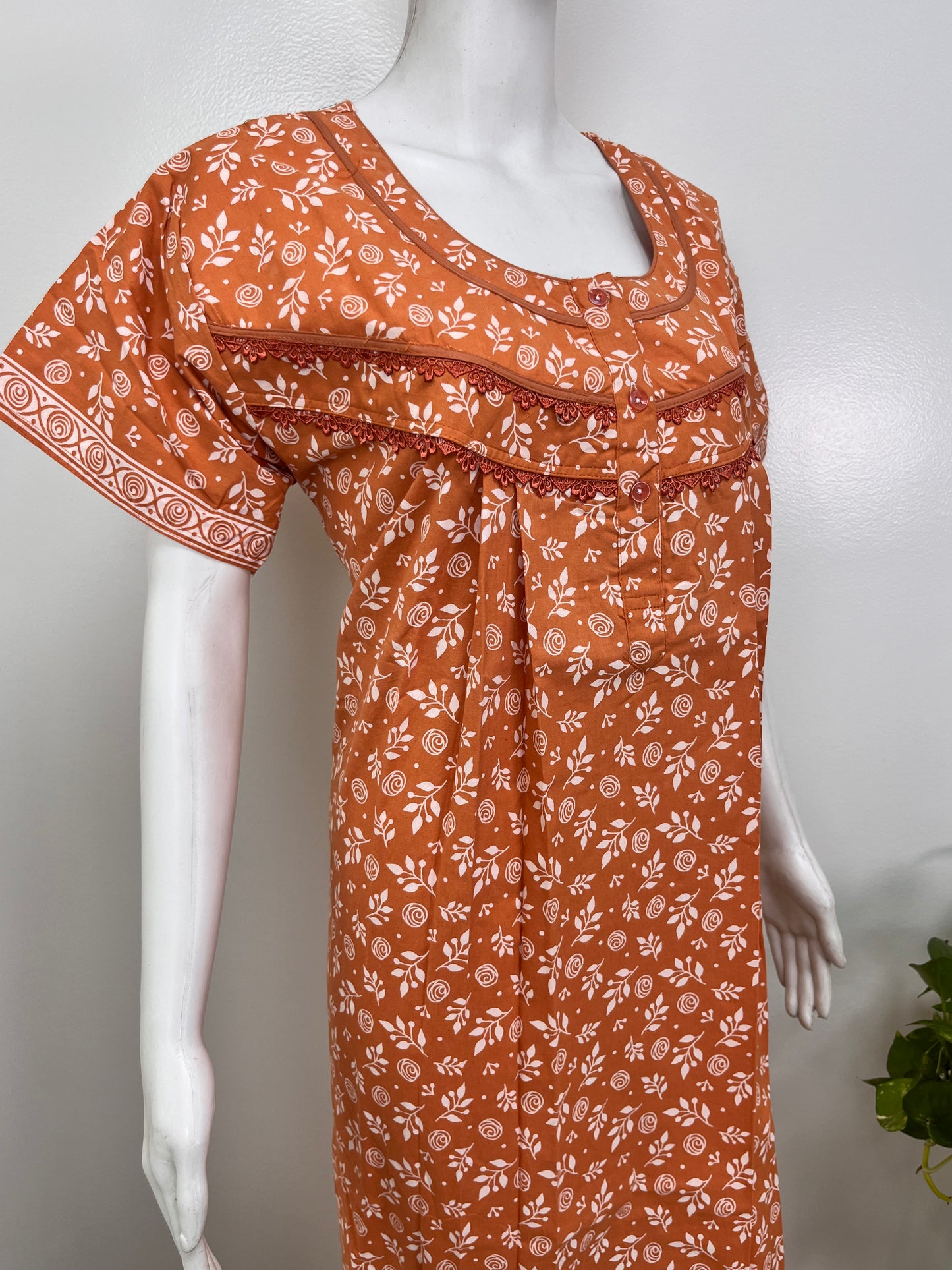 Floral 100% pure cotton pleated nighty for women