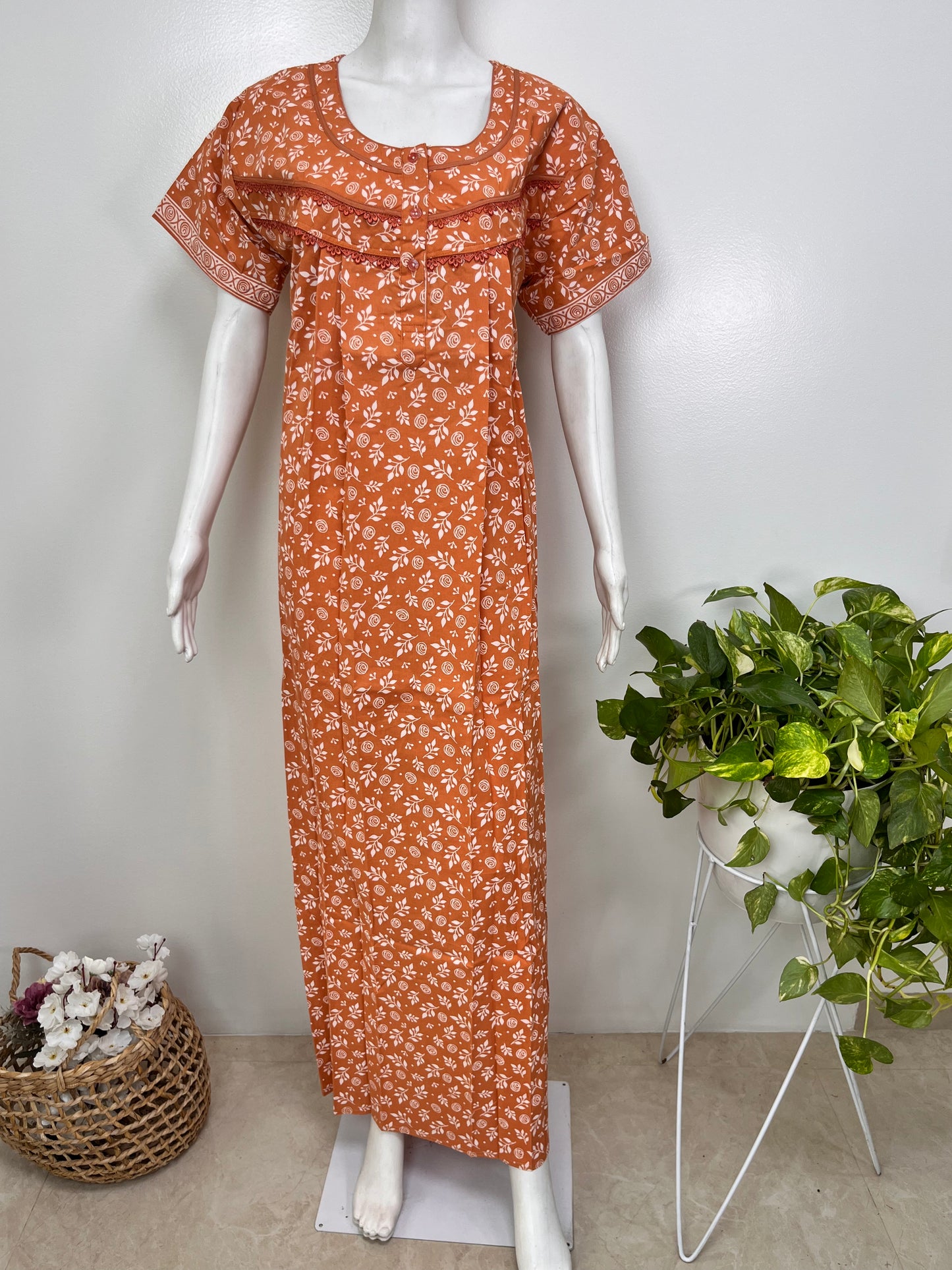 Floral 100% pure cotton pleated nighty for women
