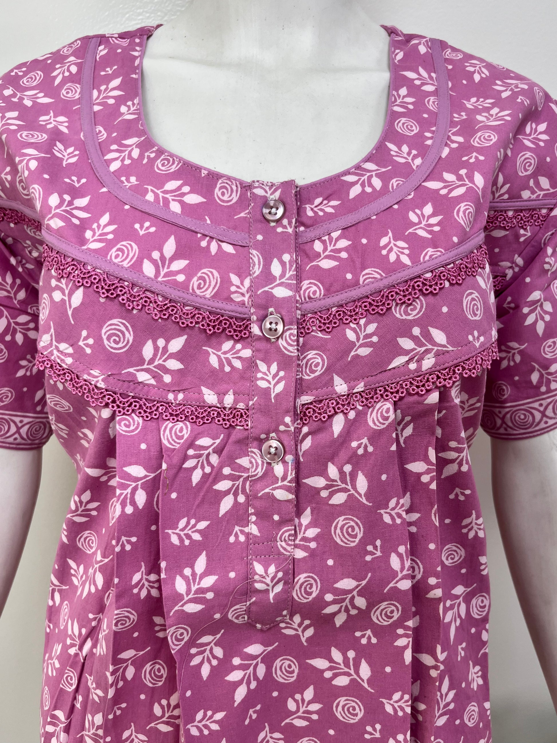 Floral 100% pure cotton pleated nighty for women