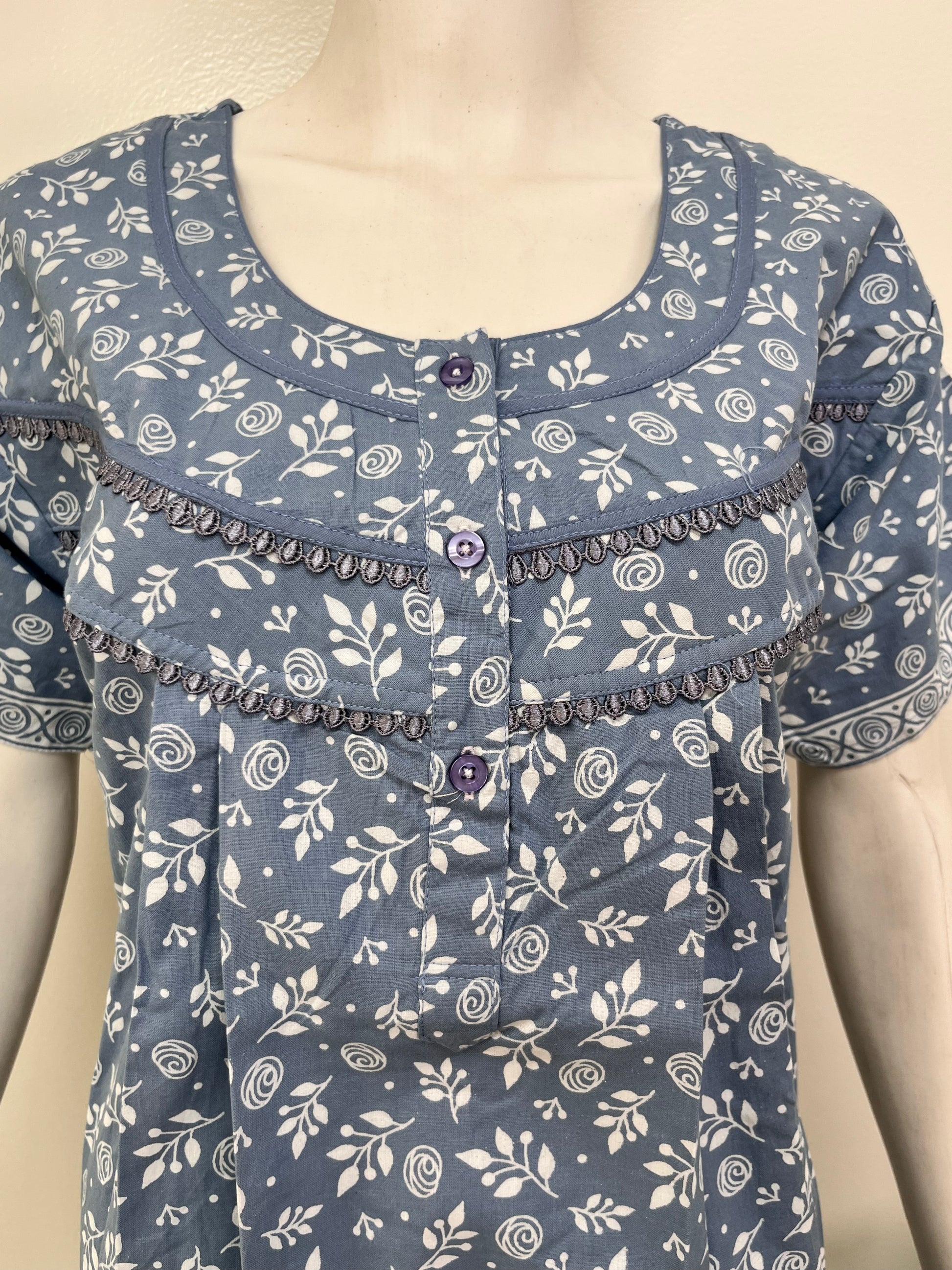 Floral 100% pure cotton pleated nighty for women