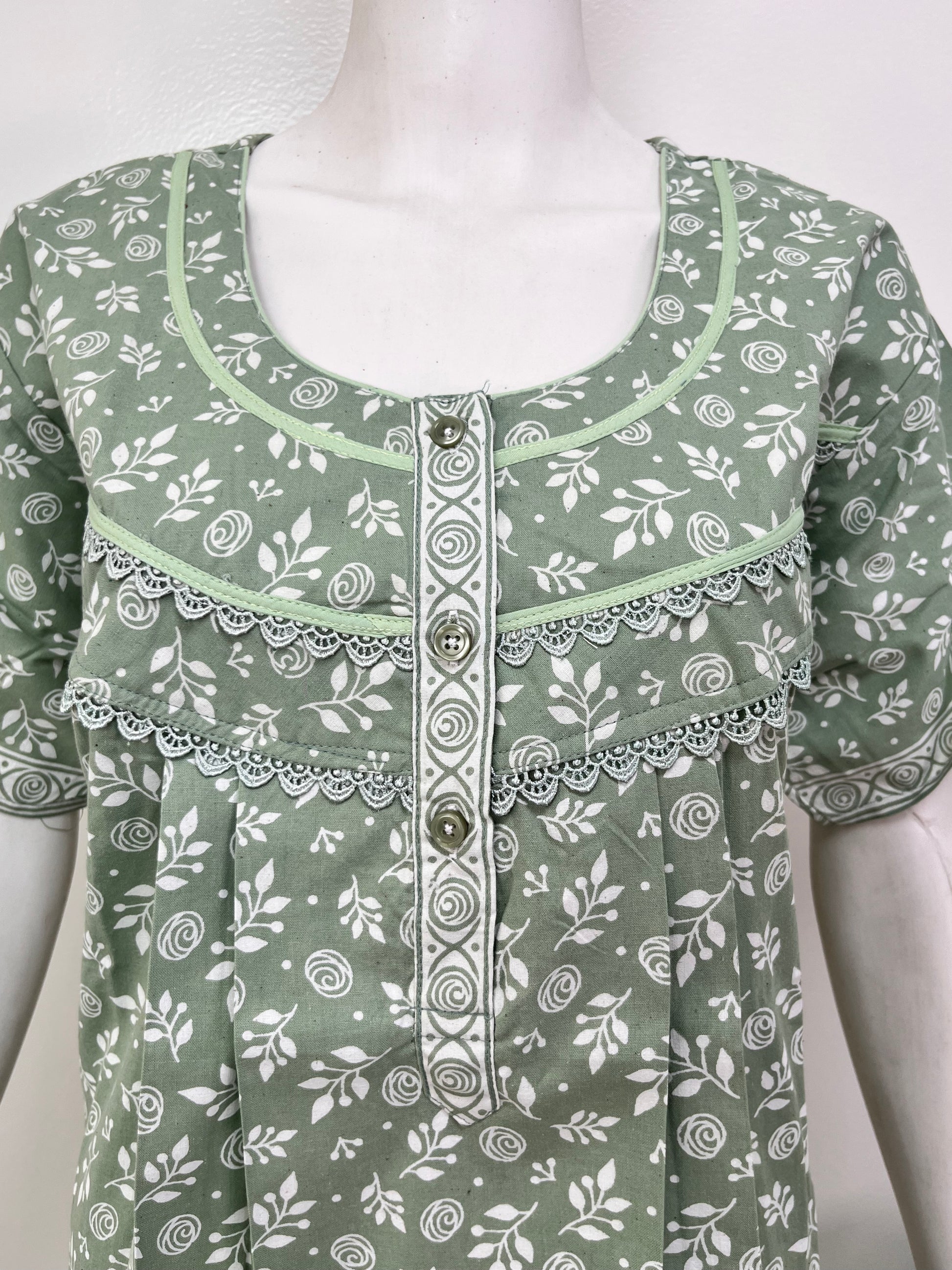 Floral 100% pure cotton pleated nighty for women