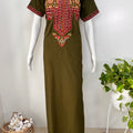 Bizzylizzy nighty for women with floral embroidery and pocket