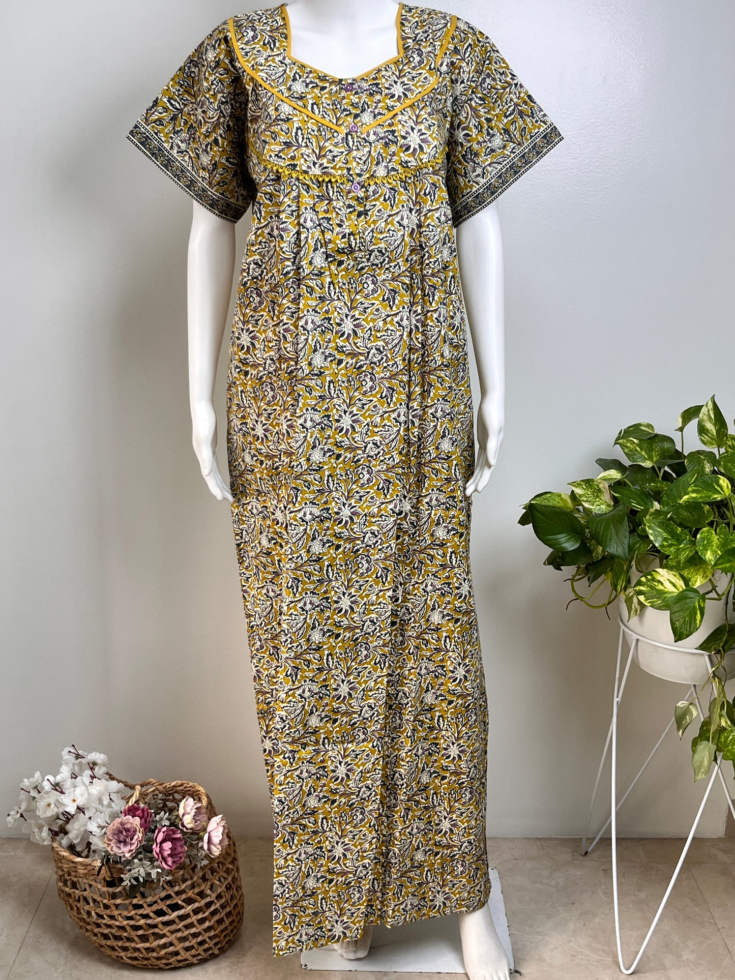Kalamkari Printed Cotton Nightgown Stylish & Breathable Sleepwear