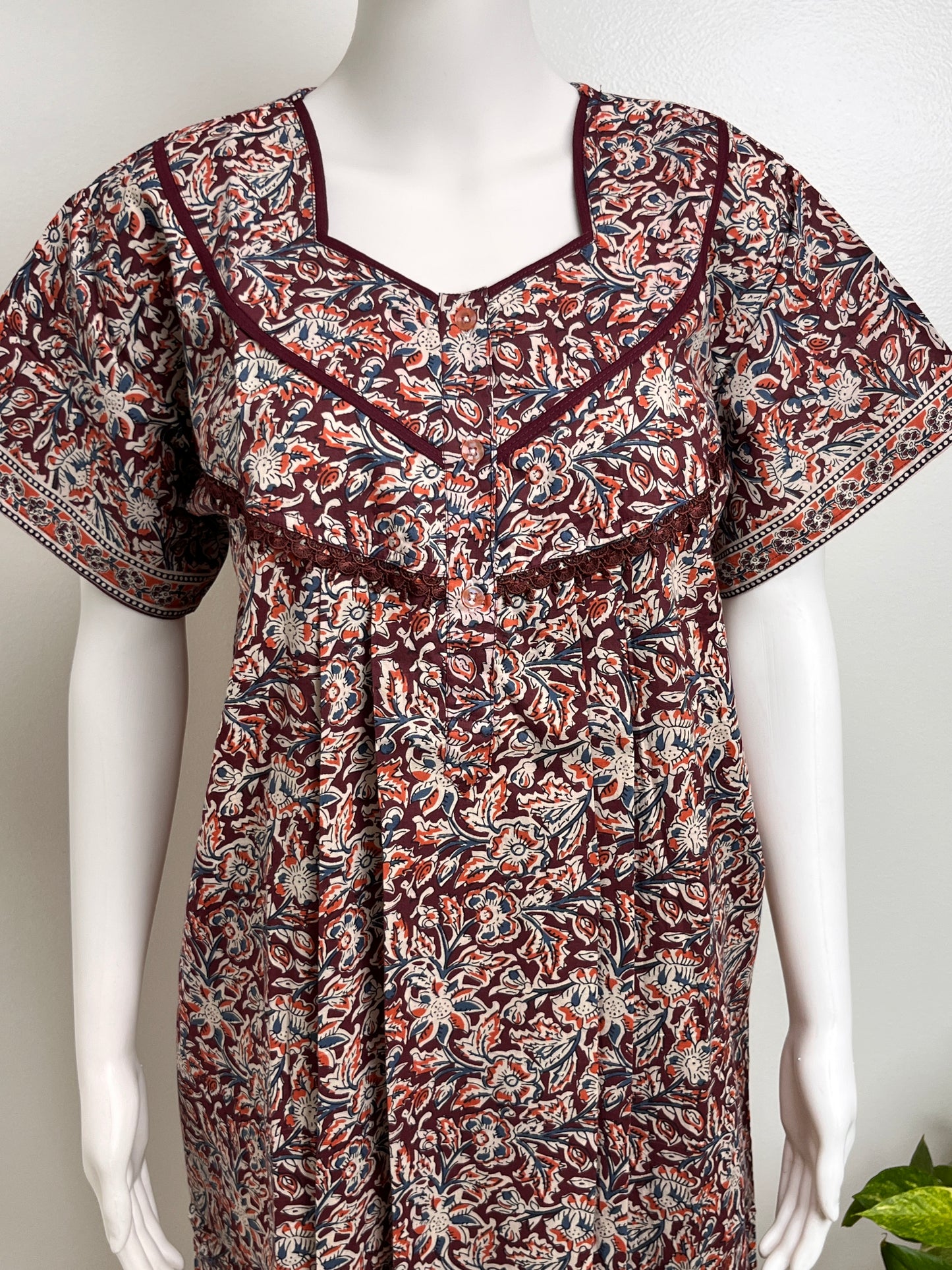 Kalamkari Printed Cotton Nightgown Stylish & Breathable Sleepwear
