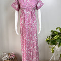 Pastel Printed Cotton Nighty in Pink, Brown and Pista