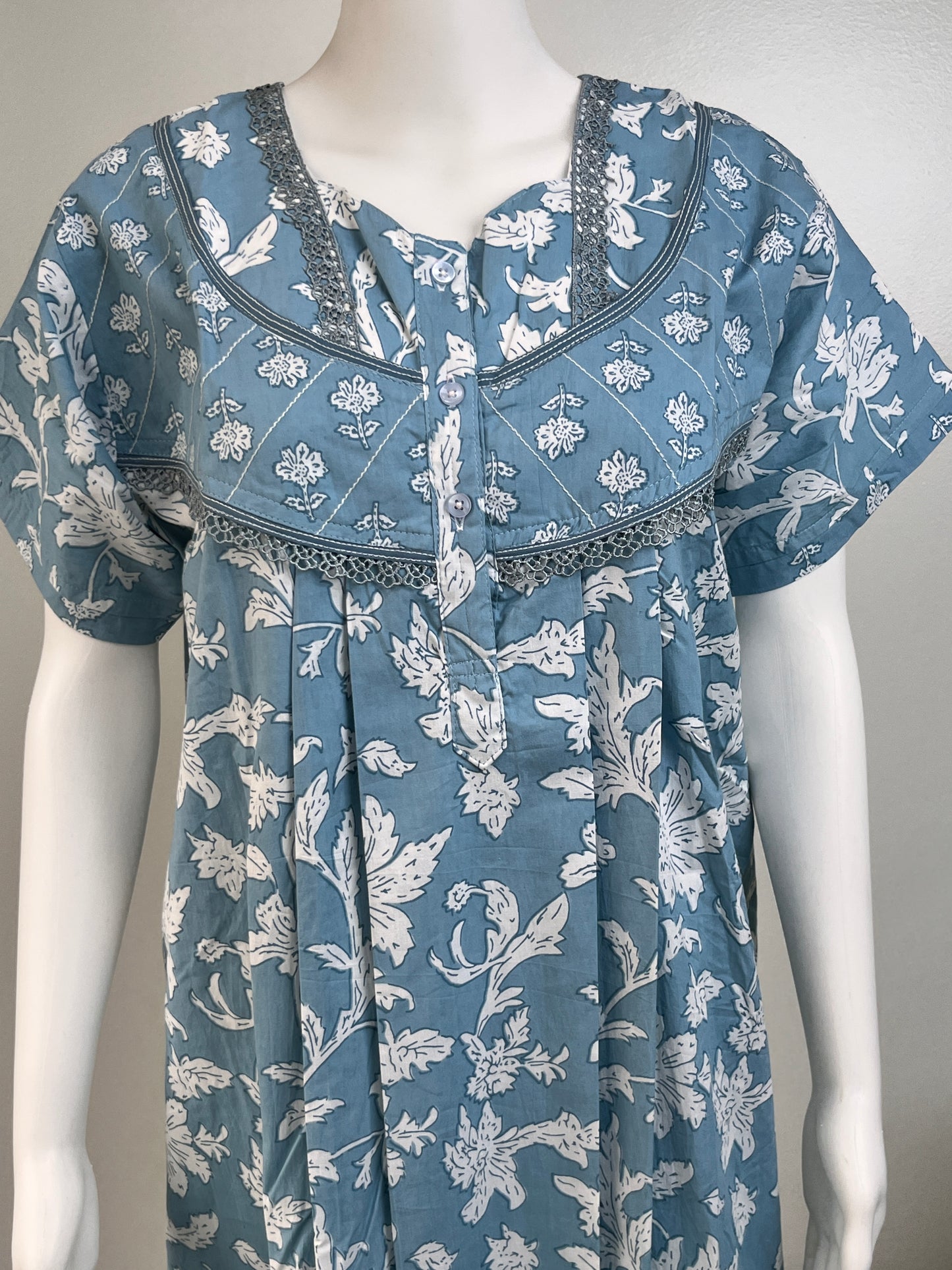 Pastel Printed Cotton Nighty in Pink, Brown and Pista